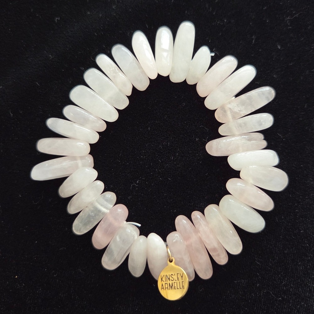 Kinsley Armelle Rose Quartz Stretch Bracelet Pink Natural Stone Gold Charm
